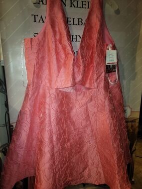 Pink Textured V-Neck Party Dress By Jules & Cleo